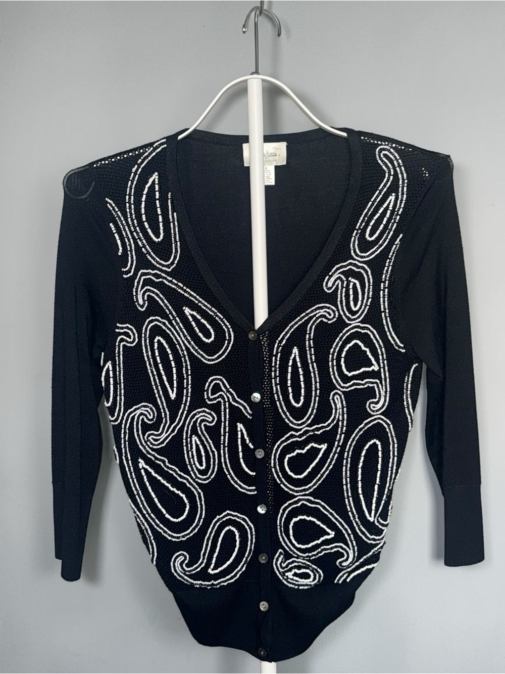 Vintage Neiman Marcus Beaded Silk Cardigan Black S
